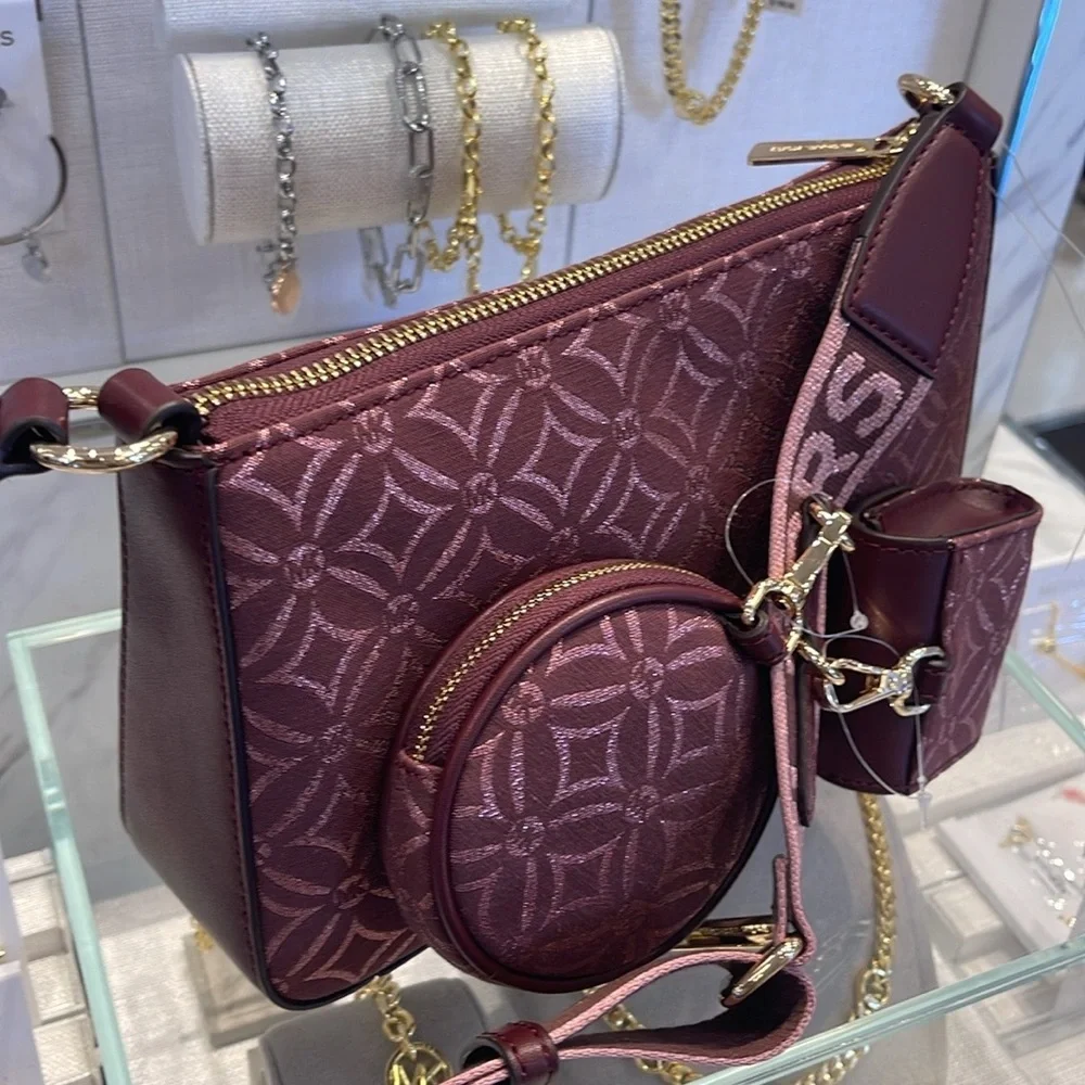 MICHAEL KORS Jet Set Travel Small Logo Jacquard Crossbody With Tech Attach NWT